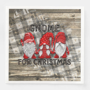 Gnome For Christmas Plaid Rustic Country Farmhouse Napkin
