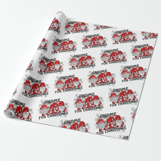 Gnome For Christmas Plaid Rustic Country Farmhouse Wrapping Paper (Unrolled)