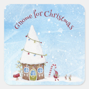 Gnome for Christmas Snowfall on Gnome Home   Square Sticker