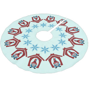 Gnome for Christmas with Snowflakes Red Blue Brushed Polyester Tree Skirt