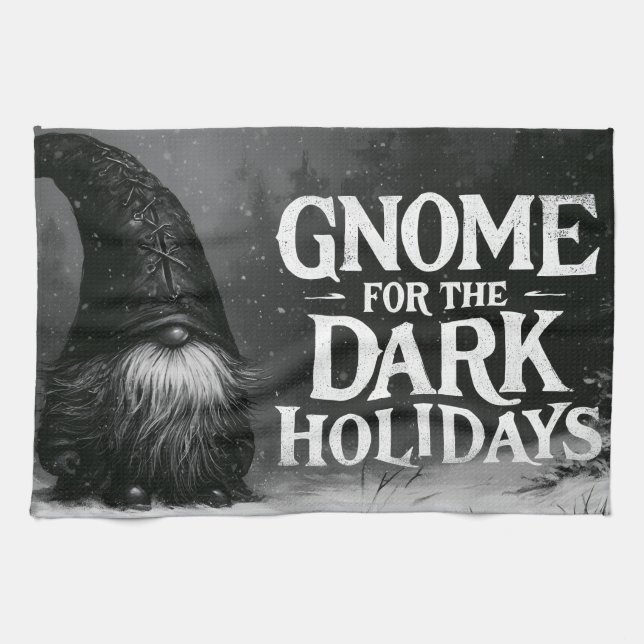Gnome for the Dark Holidays Spooky Winter Design Kitchen Towel (Horizontal)