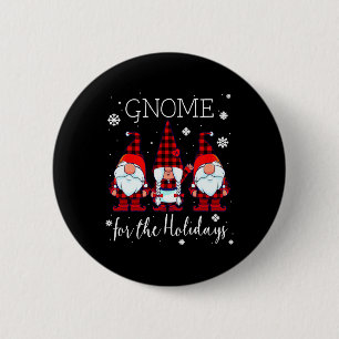 Gnome for the Holidays Buffalo Plaid 3 Gnomes 2 Inch Round Button