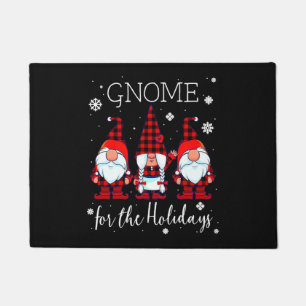 Gnome for the Holidays Buffalo Plaid 3 Gnomes Doormat