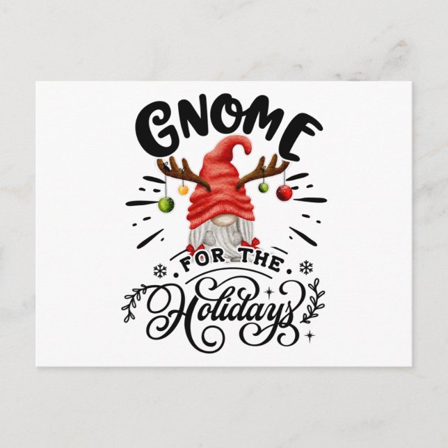 Gnome For The Holidays Christmas Gnome Antlers Postcard (Front)