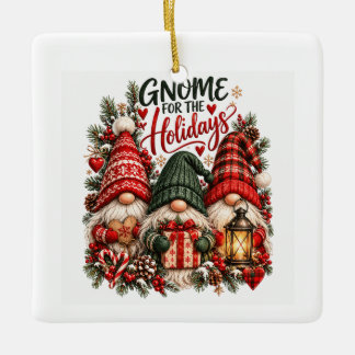 Gnome for the Holidays Christmas Gnome Trio Ceramic Ornament