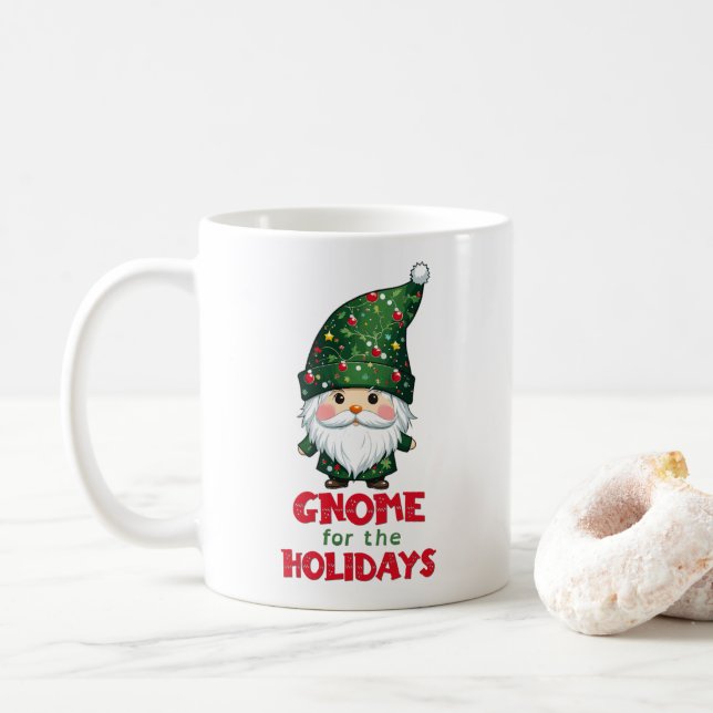 Gnome For The Holidays Funny & Adorable Christmas  Coffee Mug (With Donut)