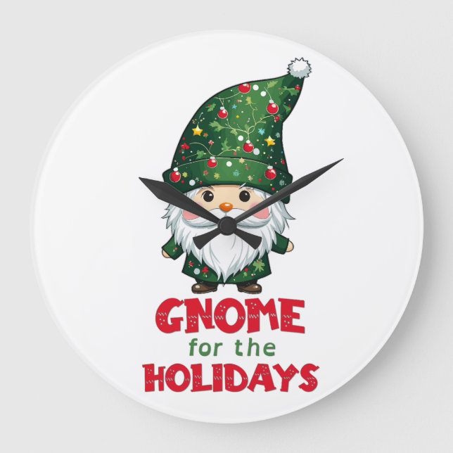 Gnome For The Holidays Funny & Adorable Christmas  Large Clock (Front)