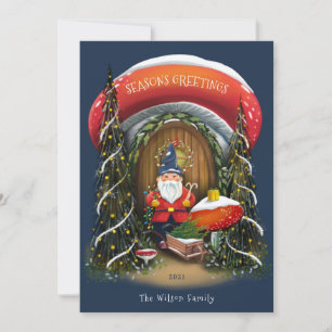 Gnome for the Holidays Red and Blue Non-Photo Holiday Card