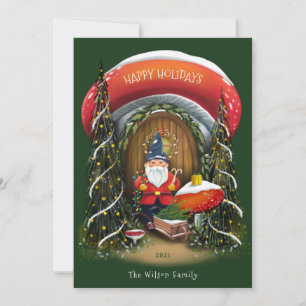 Gnome for the Holidays Red and Green Non-Photo Holiday Card