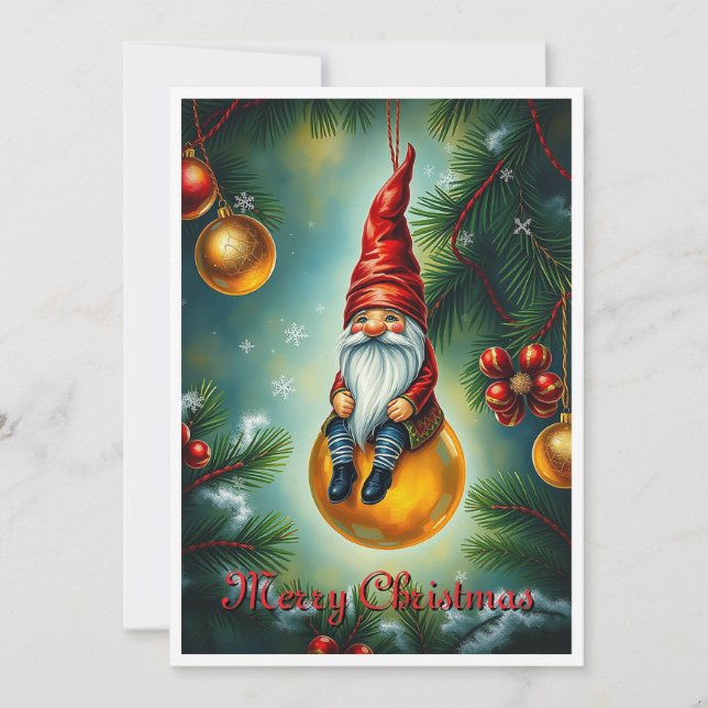Gnome Funny Trendy Whimsical Fantasy No Photo Holiday Card (Front)