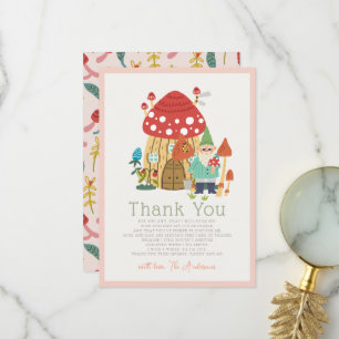 Gnome Garden Mushroom Pink Girl Baby Shower Thank You Card