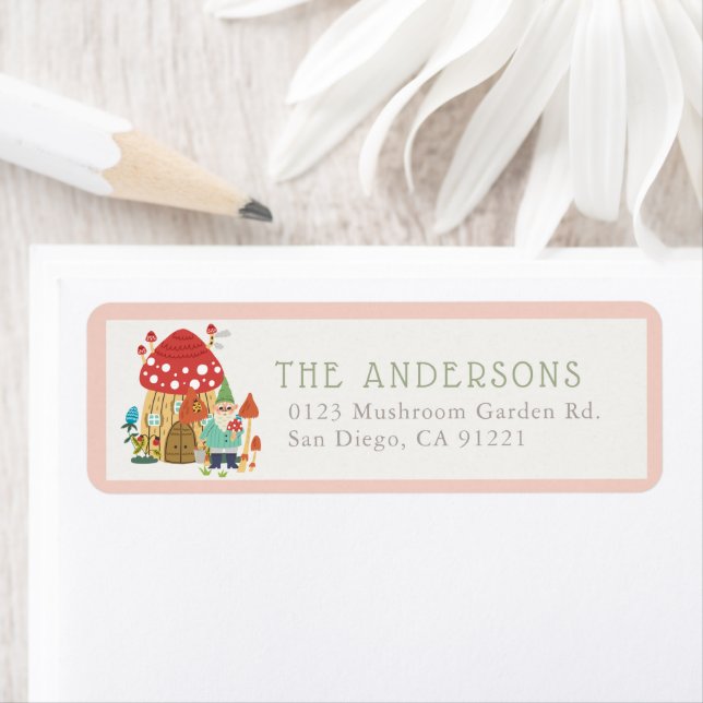 Gnome Garden Mushroom Pink Return Address (Insitu)