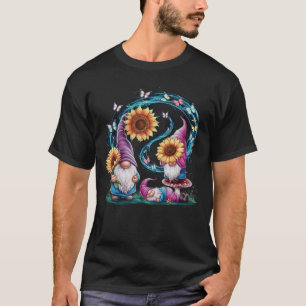 Gnome Garden Sunflower Flower Butterflies Floral T-Shirt