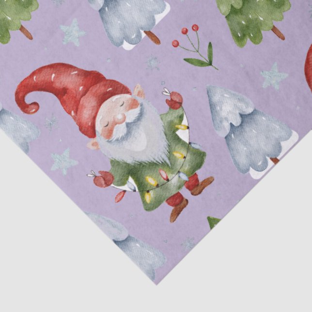 Gnome Gift Wrapping Tissue Paper Purple Watercolor (Detail)