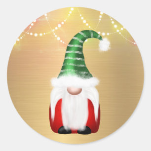 Gnome Gold Red Green Lights Christmas Classic Round Sticker