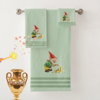 Gnome & Gold, Three Stripes on Light Laurel Green