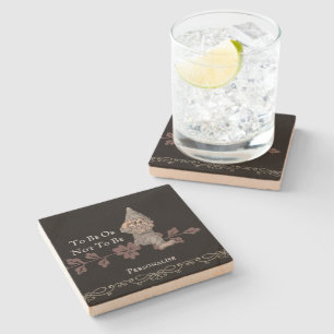 Gnome Gonk Quote Cute Black Personalised Stone Coaster