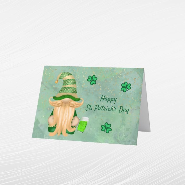 Gnome Green Gold Shamrock Beer St Patricks Day Holiday Card (Creator Uploaded)