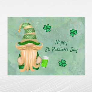 Gnome Green Gold Shamrock Beer St Patricks Day Holiday Postcard