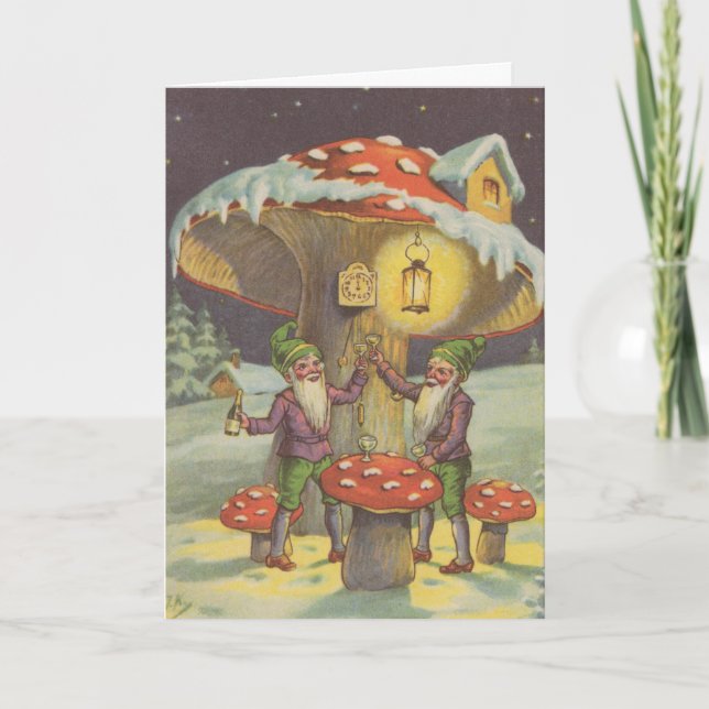 Gnome grillant à la carte de voeux de nouvelle (Devant)