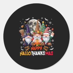 Gnome Hallothanksmas Halloween Thanksgiving Christ Classic Round Sticker