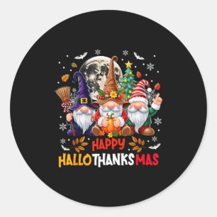 Gnome Hallothanksmas Halloween Thanksgiving Christ Classic Round Sticker