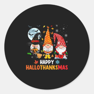 Gnome Hallothanksmas Halloween Thanksgiving Christ Classic Round Sticker