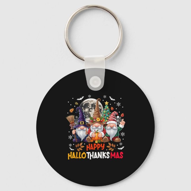 Gnome Hallothanksmas Halloween Thanksgiving Christ Keychain (Front)