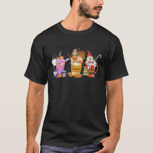 Gnome Hallowthankmas Coffee Halloween Thanksgiving T-Shirt