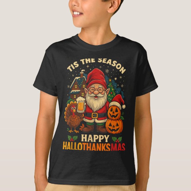 Gnome Happy Hallothanksmas Shirt Halloween Thanksg (Front)