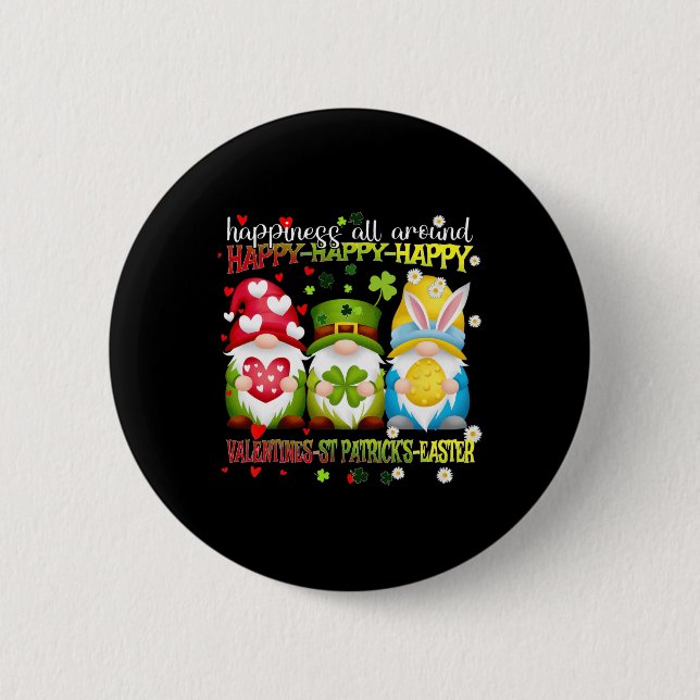 Gnome Happy Valentine St Patrick Easter Happiness  2 Inch Round Button (Front)