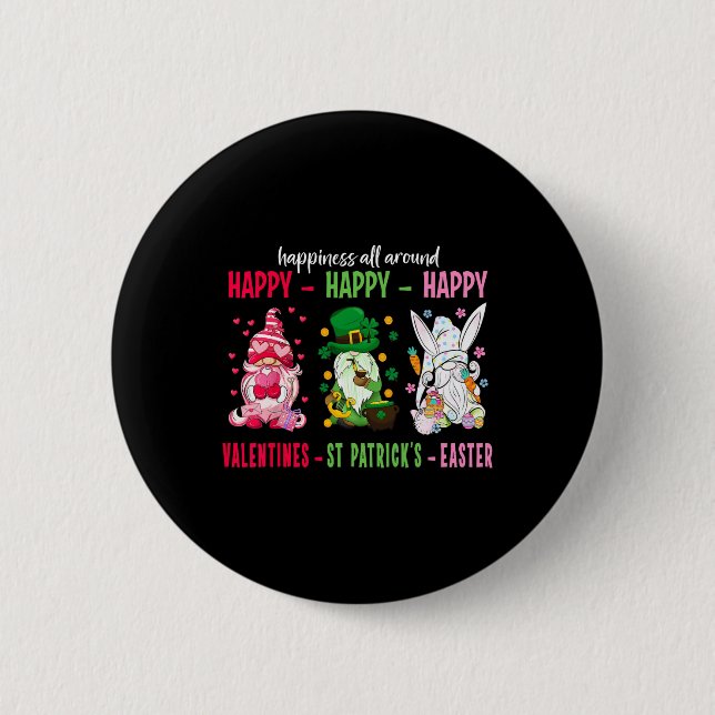 Gnome Happy Valentine St Patrick Easter Happiness  2 Inch Round Button (Front)
