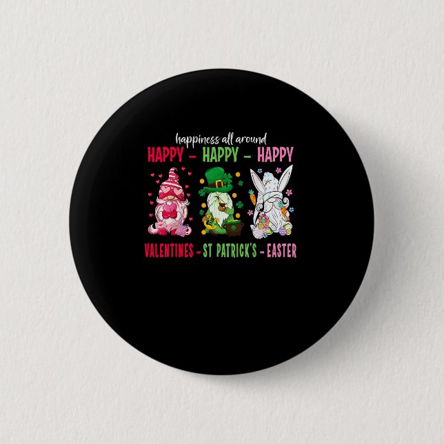 Gnome Happy Valentine St Patrick Easter Happiness  2 Inch Round Button (Front)