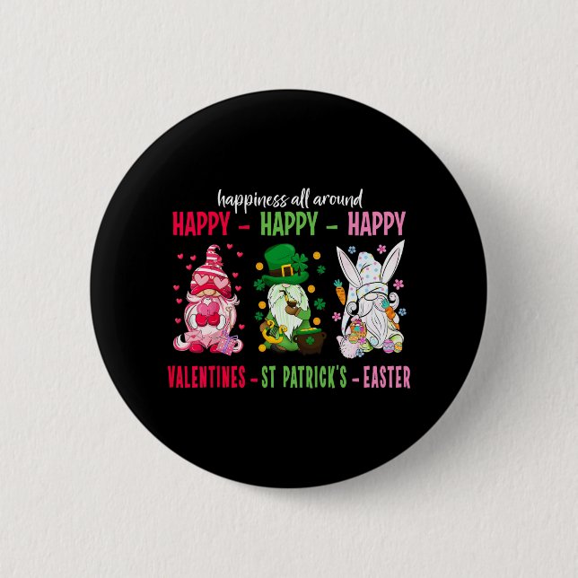 Gnome Happy Valentine St Patrick Easter Happiness  2 Inch Round Button (Front)