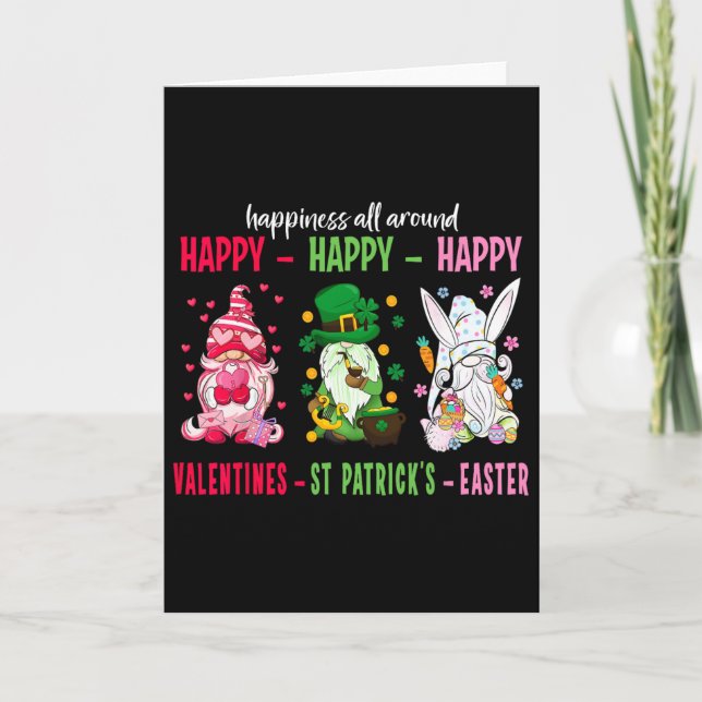 Gnome Happy Valentine St Patrick Easter Happiness  Card (Front)