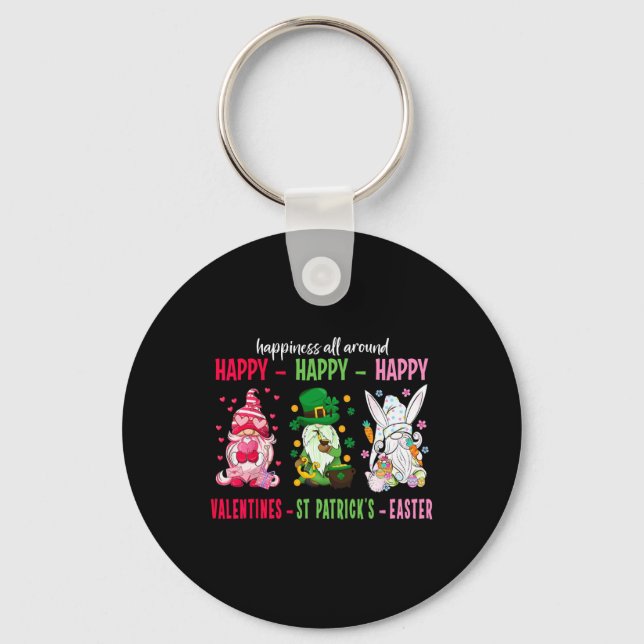 Gnome Happy Valentine St Patrick Easter Happiness  Keychain (Front)