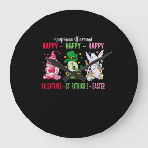 Gnome Happy Valentine St Patrick Easter Happiness Large Clock