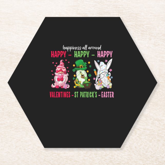 Gnome Happy Valentine St Patrick Easter Happiness  Paper Coaster (Front)