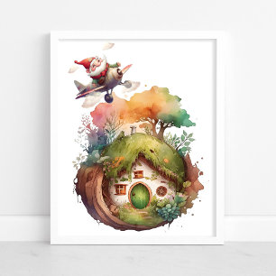 Gnome Heureux Voyage Maison Terre Affiche