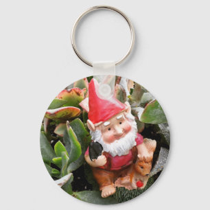 Gnome hiding in the succulents keychain
