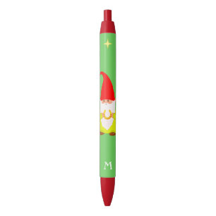 Gnome Holding a Lucky Horseshoe & Monogram Black I Black Ink Pen