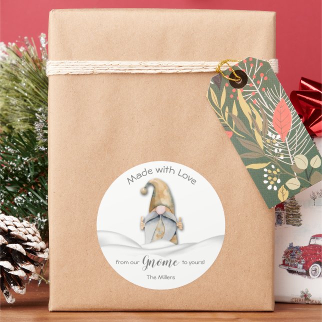 Gnome Homemade Goods Holiday Baking Personalized Classic Round Sticker (Holiday)