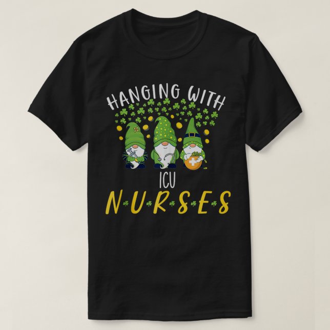 Gnome ICU Nurses Funny Irish Nurse St Patricks Day T-Shirt (Design Front)