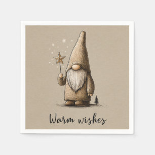 Gnome Illustration with "Warm Wishes" Text Napkin