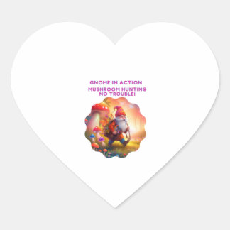 Gnome in Action Mushroom Hunting Heart Sticker