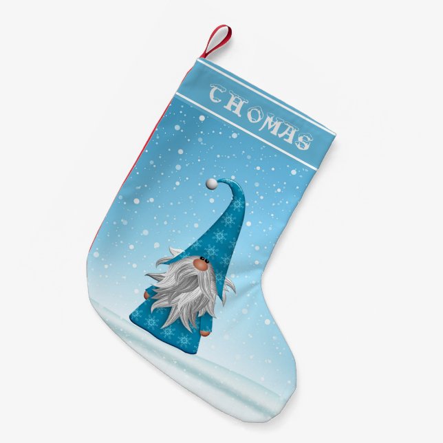 Gnome in Blue Suit Small Christmas Stocking (Front (Hanging))