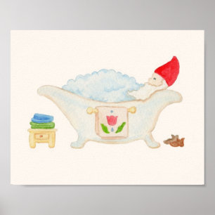Gnome in Bubble Bath bathroom art print