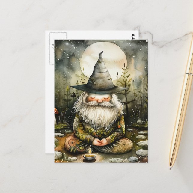 Gnome in his Zen Garden Postcard (Front/Back In Situ)