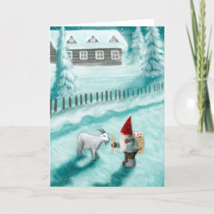 Gnome in Scandinavian landscape Holiday Card