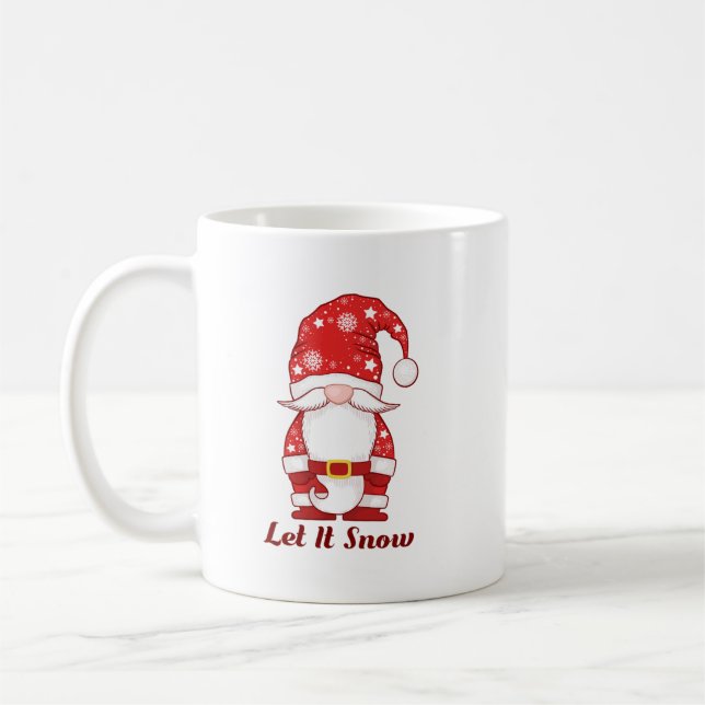 Gnome in Snowflake Hat Let It Snow Coffee Mug (Left)